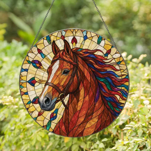 Chestnut Horse Stained Glass Decor for Equestrian Homes and Horse Lover Gift Giving Stained Glass Suncatcher