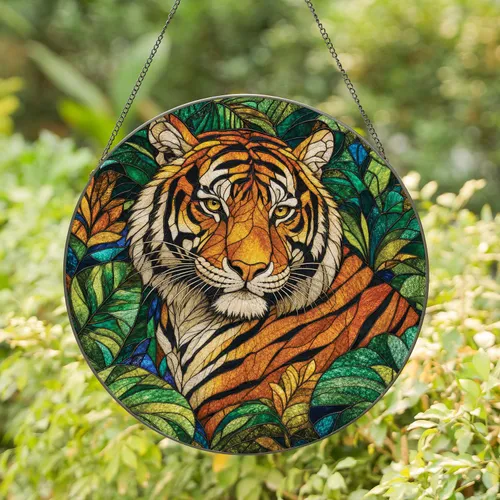 Bengal Tiger Stained Glass Window Decor for Jungle Home and Wildlife Gift Lovers Stained Glass Suncatcher