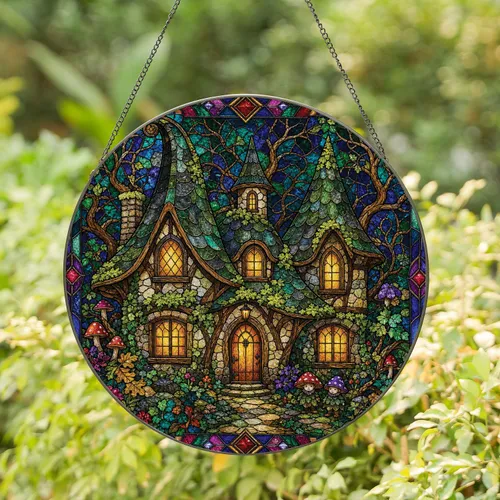 Stained Glass Woodland Cottage Decor For Fairy Garden Lovers And Cottagecore Homes Stained Glass Suncatcher