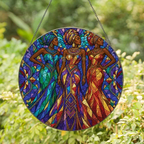 Three Black Women Stained Glass Window Decor For Living Room Art Lovers And Gifts Stained Glass Suncatcher