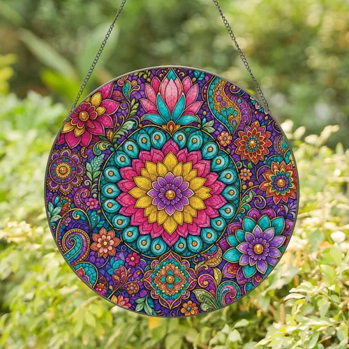 Stained Glass Floral Mandala Window Accent For Boho Home Decor And Housewarming Gifts Stained Glass Suncatcher