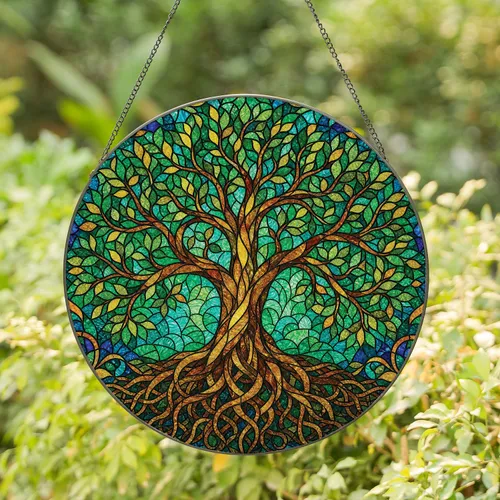 Tree Of Life Stained Glass Mosaic Window Decor For Sacred Garden Home Gift Giving Stained Glass Suncatcher