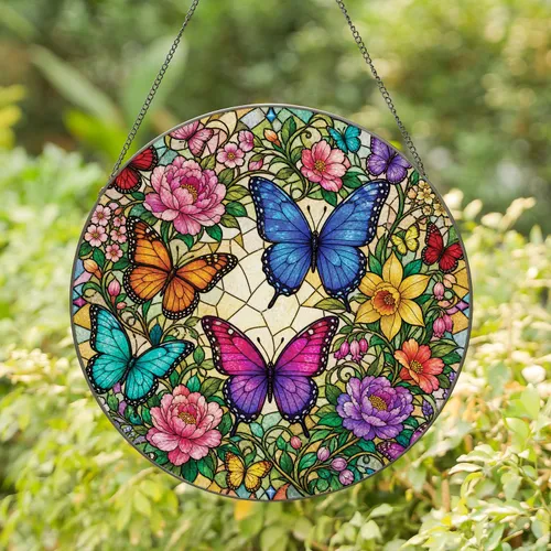 Stained Glass Butterfly Garden Wreath For Spring Home Decor And Butterfly Lovers Stained Glass Suncatcher