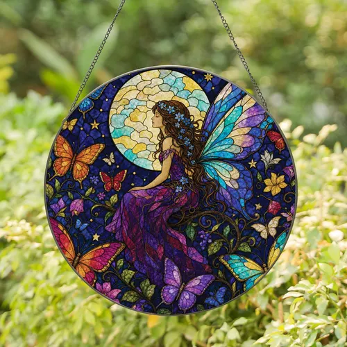 Stained Glass Fairy Moon Butterflies for Magical Garden Window Decor And Gift Giving Stained Glass Suncatcher