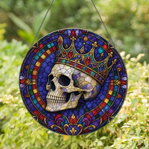Royal Crown Skull Stained Glass Gothic Halloween Home Decor For Dark Fantasy Lovers Stained Glass Suncatcher