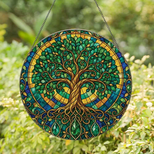Boho Tree Of Life Stained Glass Window Hanging For Housewarming Gifts And Nature Lovers Stained Glass Suncatcher