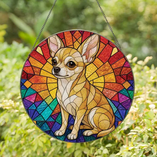 Leaded Stained Glass Chihuahua Mosaic Window Decor for Pet Lovers Housewarming Gifts Stained Glass Suncatcher