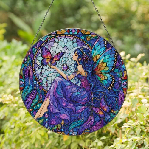 Butterfly Fairy Dreamcatcher Stained Glass Window Decor For Boho Gift Lovers Stained Glass Suncatcher