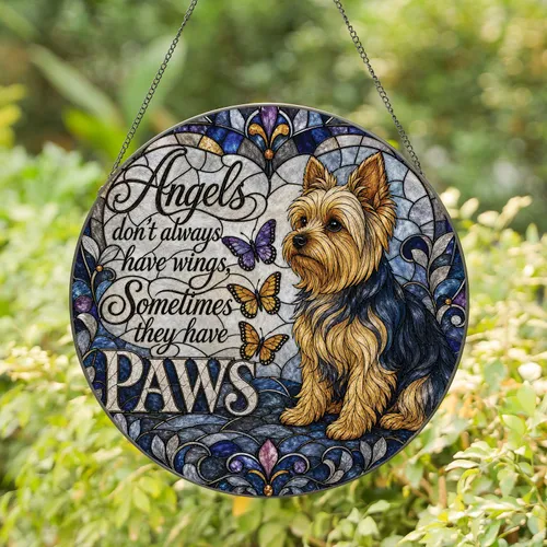 Yorkshire Terrier Angels Have Paws Memorial Stained Glass Pet Loss Gift for Dog Lovers Stained Glass Suncatcher