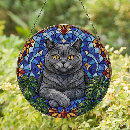 British Shorthair Cat Stained Glass Window Decor for Cat Lovers Housewarming Gifts Stained Glass Suncatcher