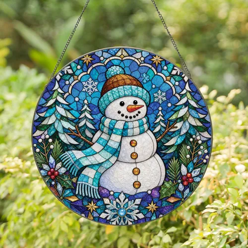 Stained Glass Snowman Winter Window Decor For Christmas Gifts And Cozy Home Display Stained Glass Suncatcher
