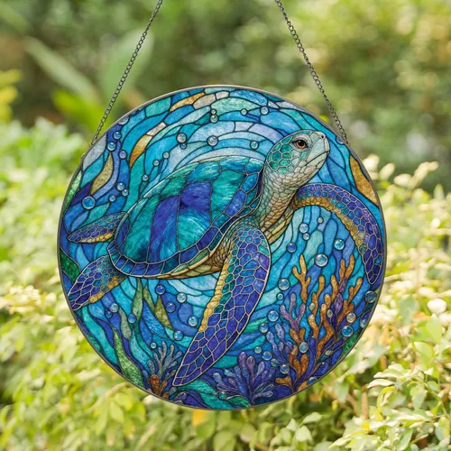 Sea Turtle Stained Glass Window Decor for Coastal Home and Aquarium Lovers Gifts Stained Glass Suncatcher