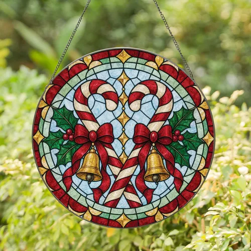 Candy Cane Stained Glass Christmas Window Ornament for Festive Holiday Home Gift Stained Glass Suncatcher