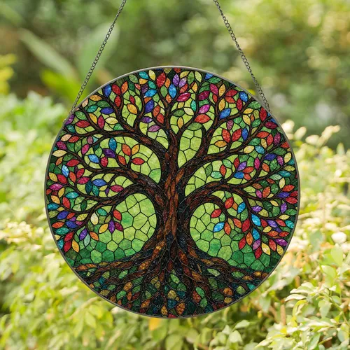 Colorful Tree Of Life Stained Glass Window Decor For Home And Garden Stained Glass Suncatcher
