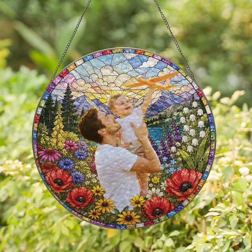 Personalized Photo Suncatcher – Custom Stained Glass Window Hanging, Portrait Picture Keepsake Gift