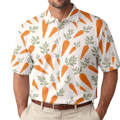 Seamless Carrot Garden Motif For Spring Easter Outings, Picnics And Casual Weekend Wear Men's Polo Shirt