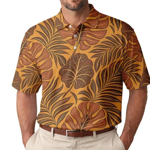 Vintage Monstera Palm Leaves For Beach Vacations, Resort Wear And Casual Dates For Men Men's Polo Shirt