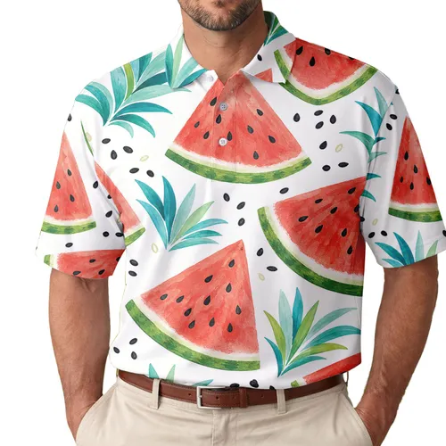 Watermelon Wedges And Pineapple Crowns For Beach Vacations And Summer Party Wear Men's Polo Shirt