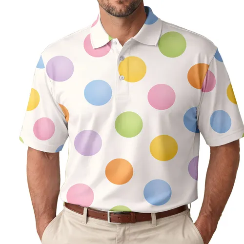 Colorful Pastel Polka Dot Resort Style For Beach Trips, Holidays And Summer Getaways Men's Polo Shirt
