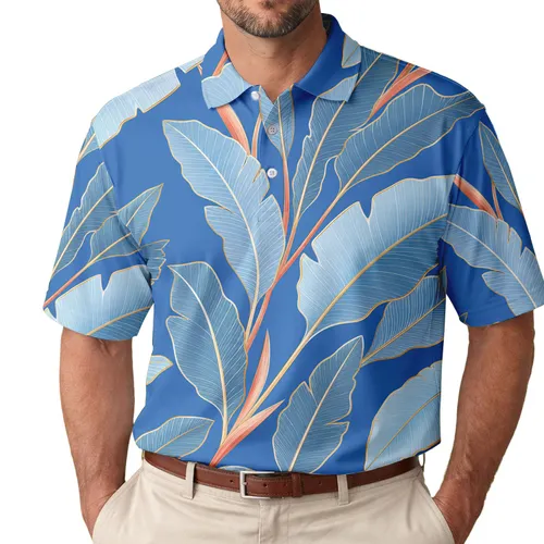 Cerulean Tropical Leaves Resort Wear For Men Beach Vacations And Summer Getaways Men's Polo Shirt