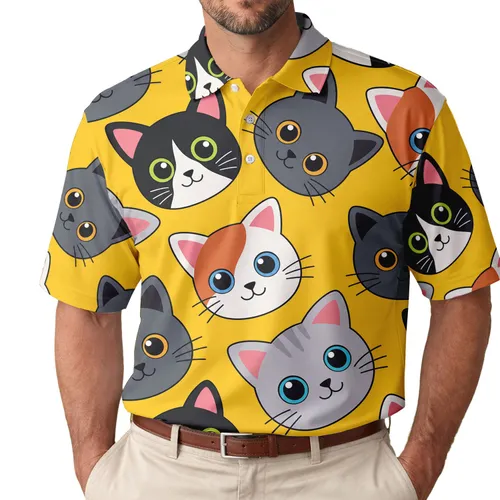Playful Colorful Cat Faces For Beach Vacations, Casual Dates And Weekend Outings Men's Polo Shirt