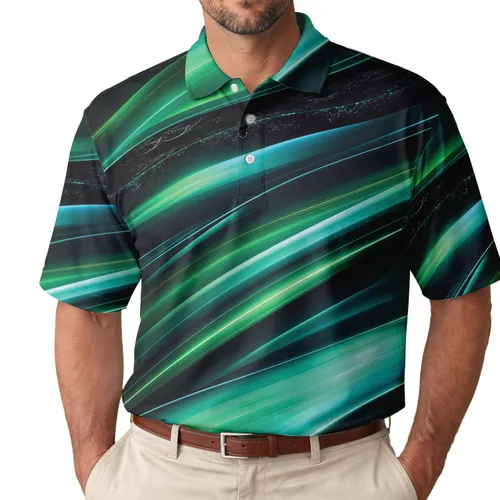 Iridescent Emerald Teal Light Ribbons for Summer Beach Dates and Evening Events Men Men's Polo Shirt