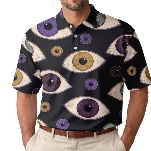 Colorful Eyeball Motif for Halloween Parties, Concert Nights, and Trendy Streetwear Men's Polo Shirt