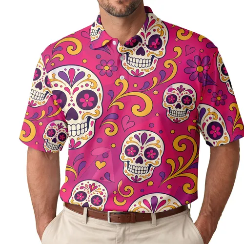 Día De Los Muertos Sugar Skulls For Festival Parties And Gothic Folk Style Lovers Men's Polo Shirt