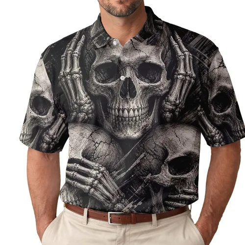 Three Wise Skulls Gothic Streetwear For Dark Alternative Concerts And Everyday Wear Men's Polo Shirt