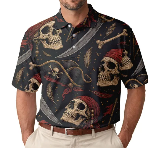 Vintage Pirate Skulls And Cutlasses For Beach Parties, Cruises And Nautical Style Fans Men's Polo Shirt