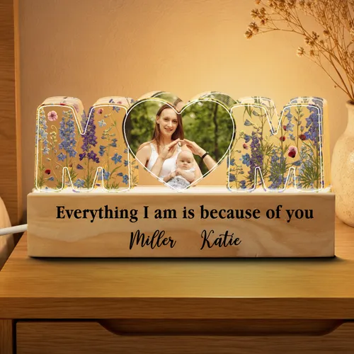 Custom Mom Photo Night Light, Personalized Acrylic LED Gift For Mom, Grandma