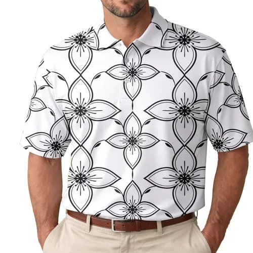 Black Botanical Trellis Floral Resort Style For Beach Dates And Summer Travel Men's Polo Shirt
