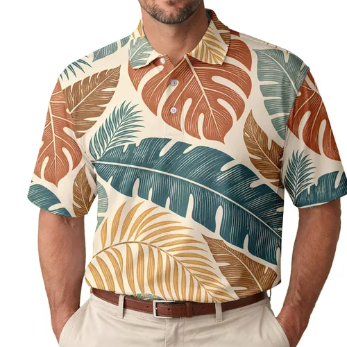 Tropical Monstera And Palm Leaf Resort Style For Beach Vacations And Summer Travel Men's Polo Shirt