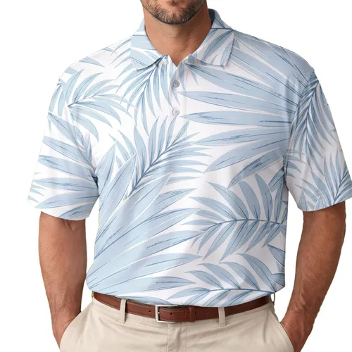 Icy Blue Palm Fronds for Coastal Resort Wear, Beach Trips and Summer Travel for Men Men's Polo Shirt
