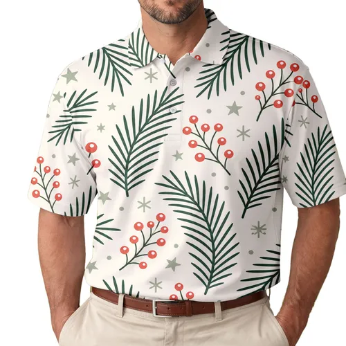 Scandinavian Christmas Evergreen And Red Berry Holiday Gift For Men Men's Polo Shirt