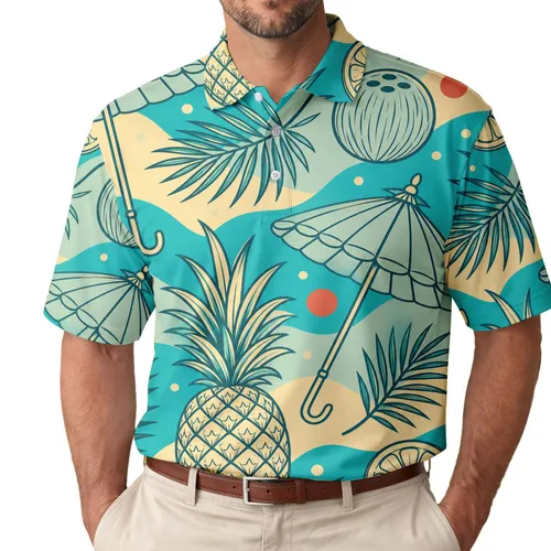 Tropical Pineapple And Parasol Motifs For Resort Vacations And Beach Getaway Wear Men's Polo Shirt
