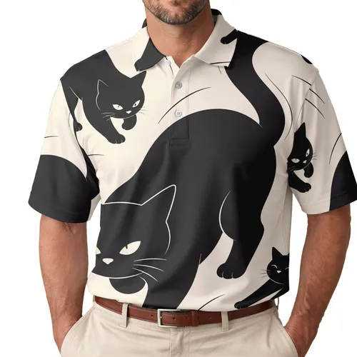 Black Cat Silhouette Minimalist Art for Halloween Outfits and Stylish Cat Lover Gifts Men's Polo Shirt