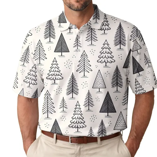 Hand Drawn Evergreen Trees For Winter Holiday Gatherings And Scandinavian Style Fans Men's Polo Shirt