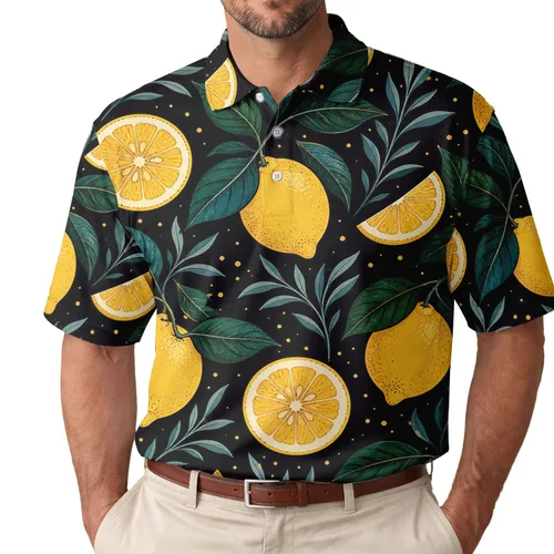 Lemon Grove Botanical Motif For Beach Vacations, Resort Nights And Tropical Summer Style Men's Polo Shirt