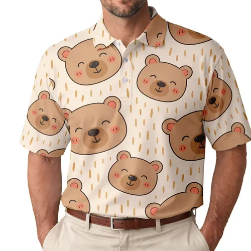 Smiling Brown Bear Faces For Cozy Everyday Wear, Weekend Outings And Nursery Style Gifts Men's Polo Shirt