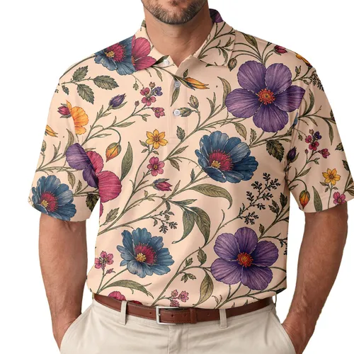 Vintage Wildflower Garden Florals For Spring Picnics Weekend Outings And Casual Wear Men's Polo Shirt