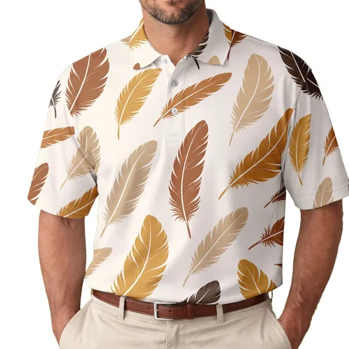 Brown Boho Feather Motif For Beach Getaways, Resort Days And Casual Summer Style Men's Polo Shirt