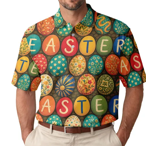 Hand-Painted Easter Eggs for Spring Brunches, Garden Parties and Beach Vacations for Men Men's Polo Shirt