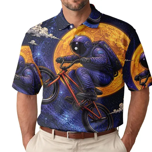 Astronaut BMX Rider Moon Cosmic Retro Streetwear For Summer Festivals And Space Fans Men's Polo Shirt
