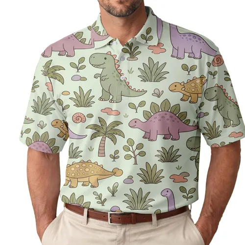Friendly Dinosaur Garden Casual Weekend Outfit For Men And Women Men's Polo Shirt