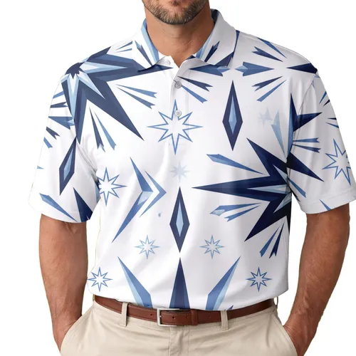 Navy Celestial Starburst Geometric Motif For Coastal Weekend Travel And Casual Wear Men's Polo Shirt