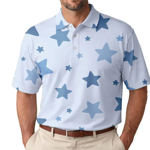 Soft Blue Five Point Stars for Coastal Getaways, Resort Days and Casual Menswear Men's Polo Shirt
