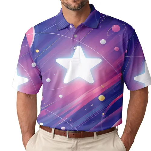Retro Cosmic White Star Galaxy Streetwear For Festivals Vacations And Nightlife Men Men's Polo Shirt