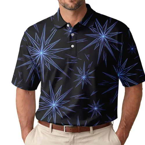 Blue Celestial Starbursts For Nightlife, Festivals And Everyday Men's Streetwear Men's Polo Shirt