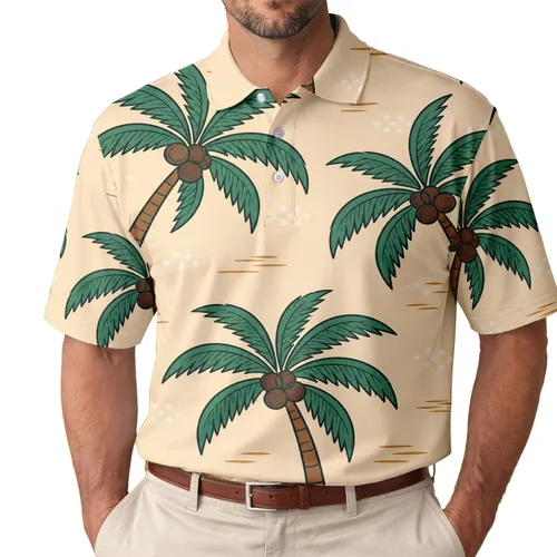 Tropical Coconut Palm Trees for Beach Vacations Resort Travel and Casual Wear for Men Men's Polo Shirt